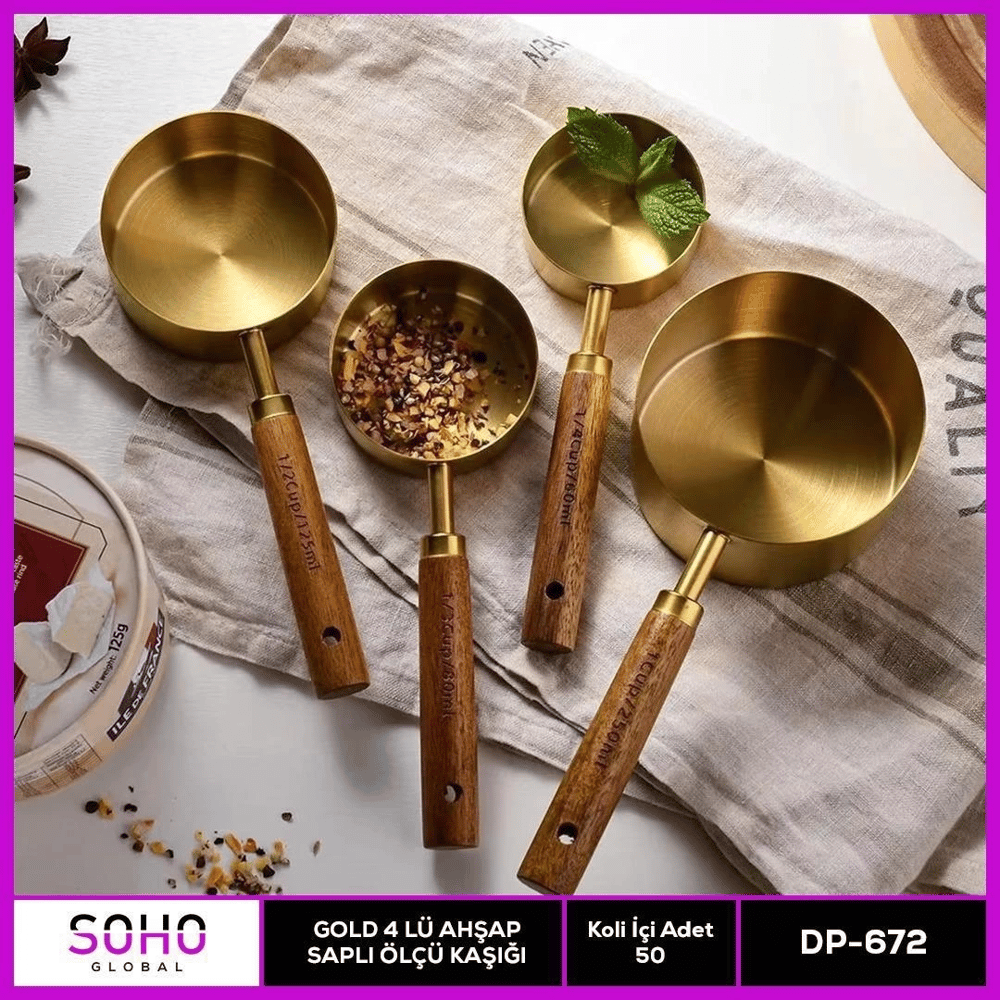 Gold 4lü Ahap Saplı Ölçü Kaşığı