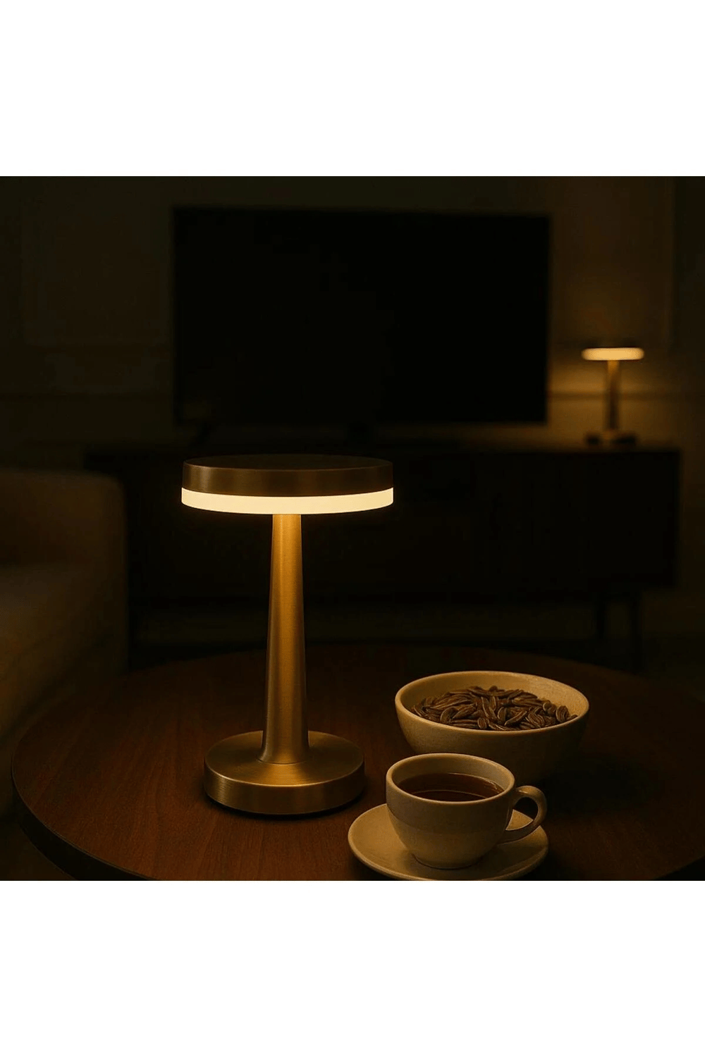 Gold Mantar Masa Lambası 3 Renk Modlu Kablosuz Şarjlı Dekoratif Metal LED Abajur