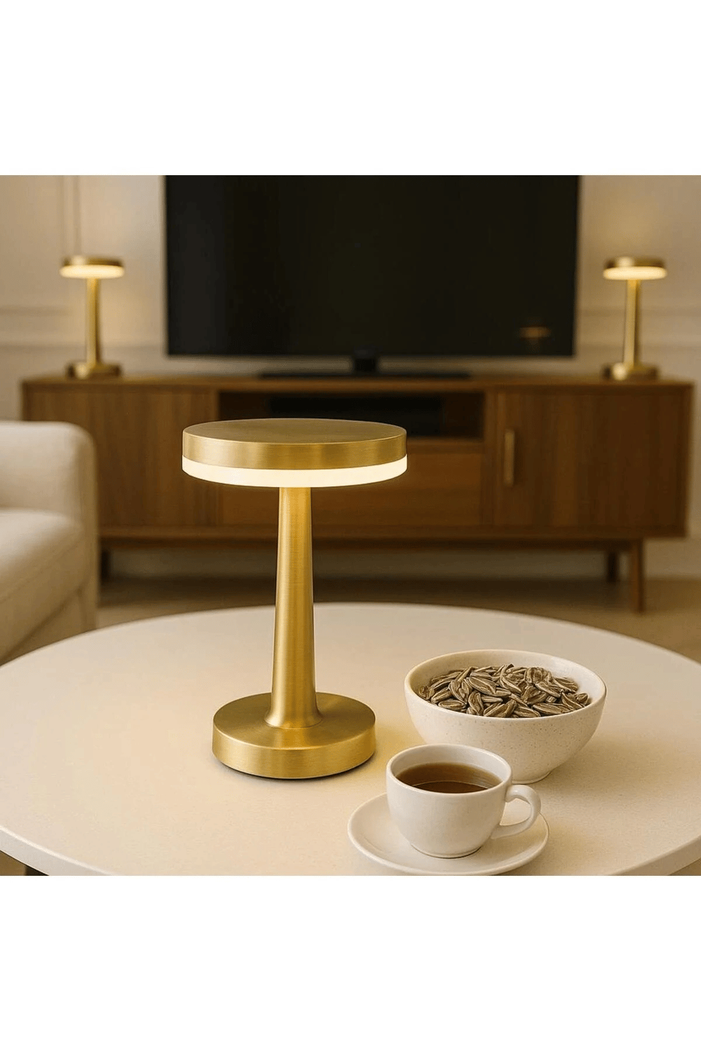 Gold Mantar Masa Lambası 3 Renk Modlu Kablosuz Şarjlı Dekoratif Metal LED Abajur