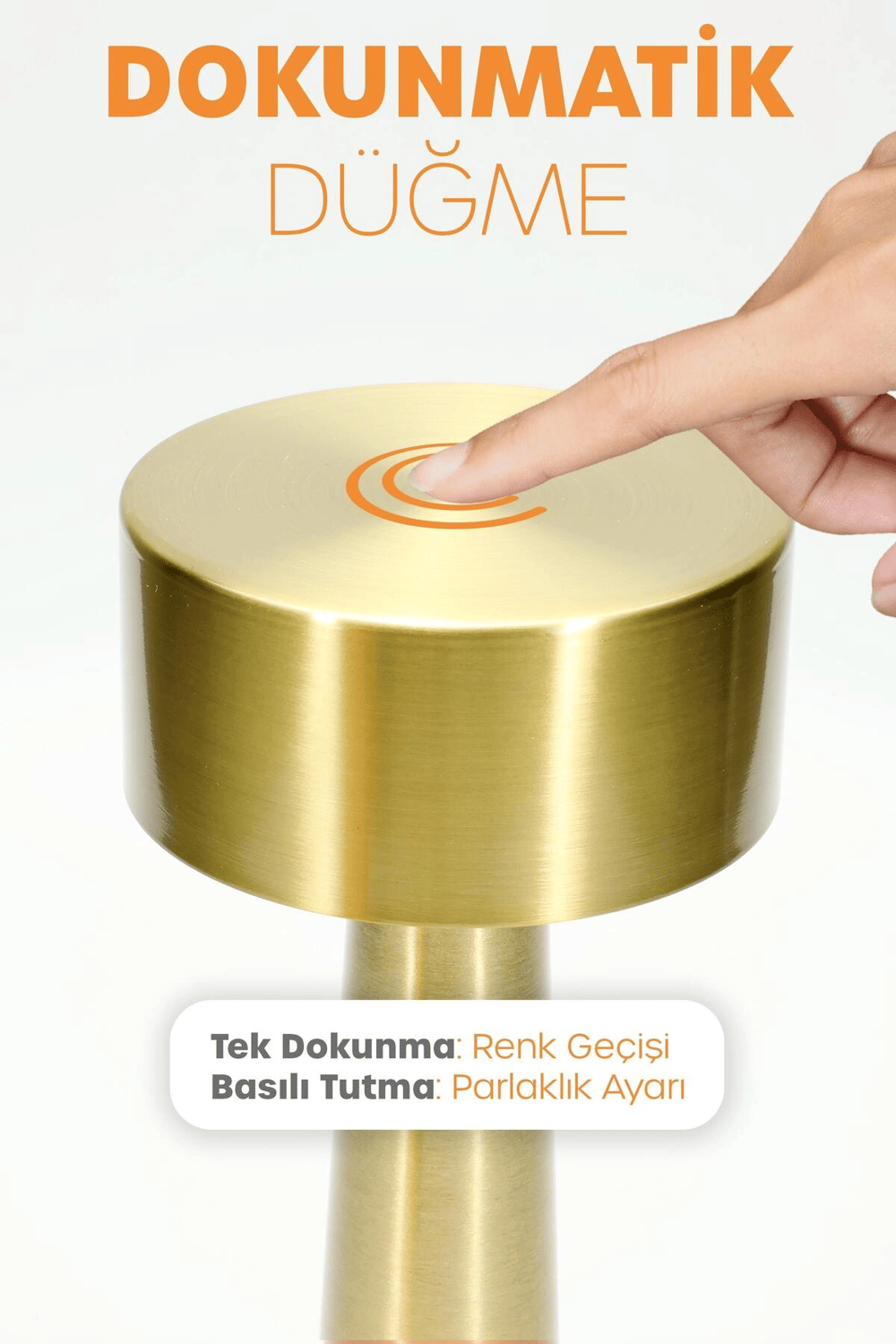 Gold Metal Dokunmatik Şarjlı Masa Lambası 3 Işık Parlaklık Ayarlı Gece Abajuru LED