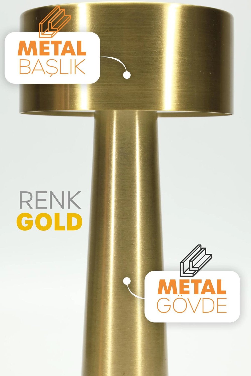 Gold Metal Dokunmatik Şarjlı Masa Lambası 3 Işık Parlaklık Ayarlı Gece Abajuru LED