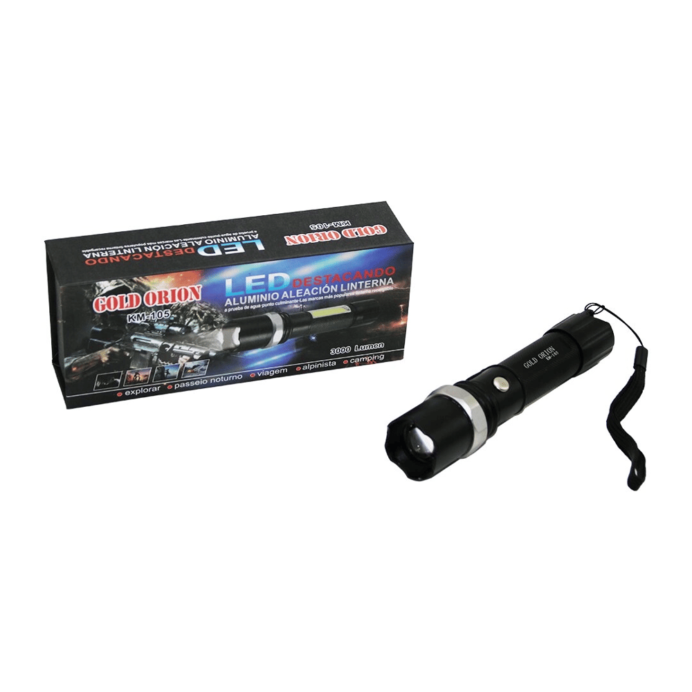 Gold Orıon Km-105 2ın1 Zoomlu El Feneri - Cob Led Usb Şarjlı Metal Kasa 15.5cm 3000 Lumen Bx40