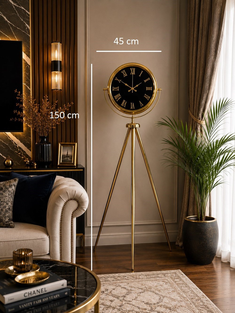Gold Premium Aynalı Tripod 150 x 45 Cm Ayaklı Saat