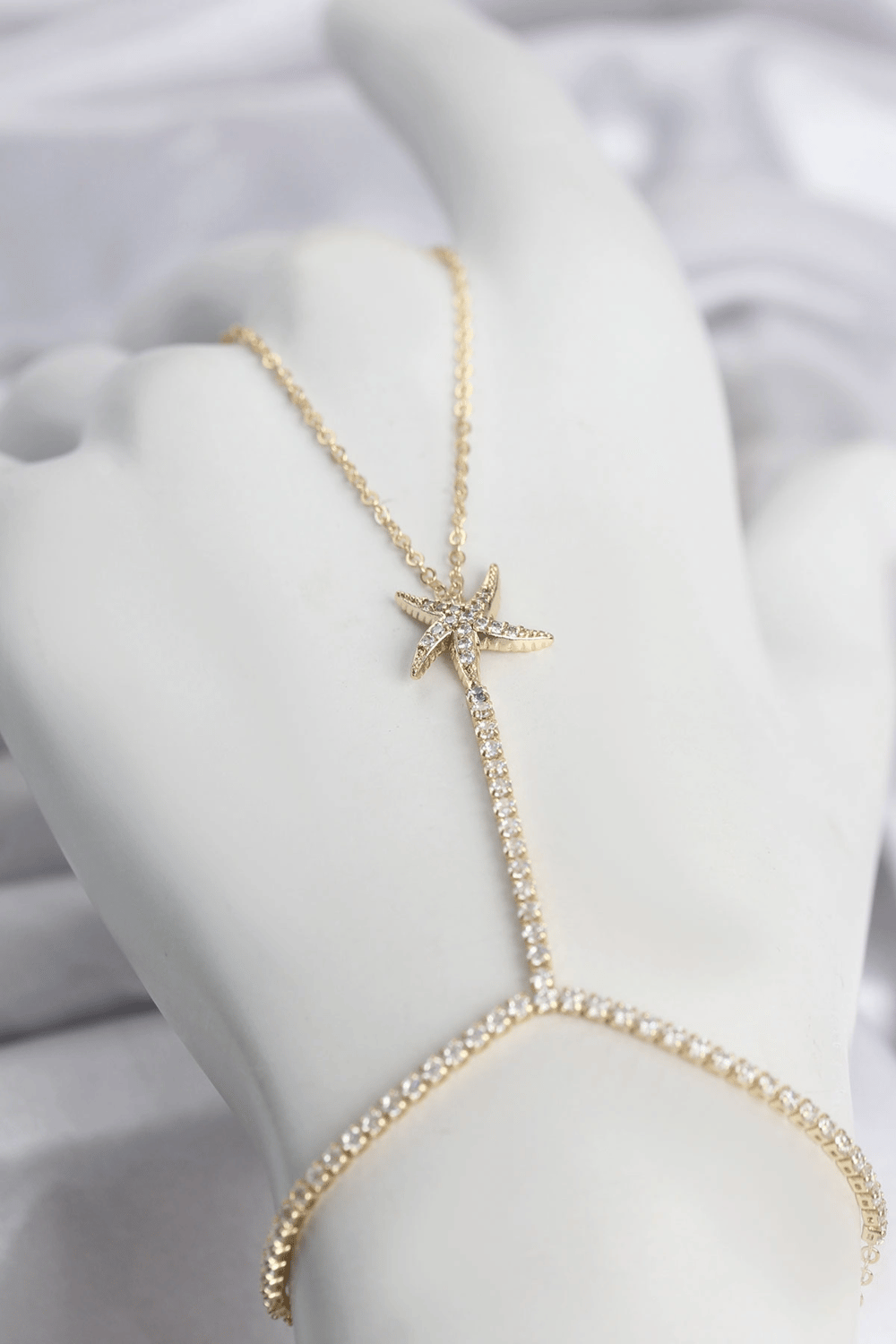Gold Renk Pirinç Zirkon Taşlı Deniz Yıldızı Model Şahmeran