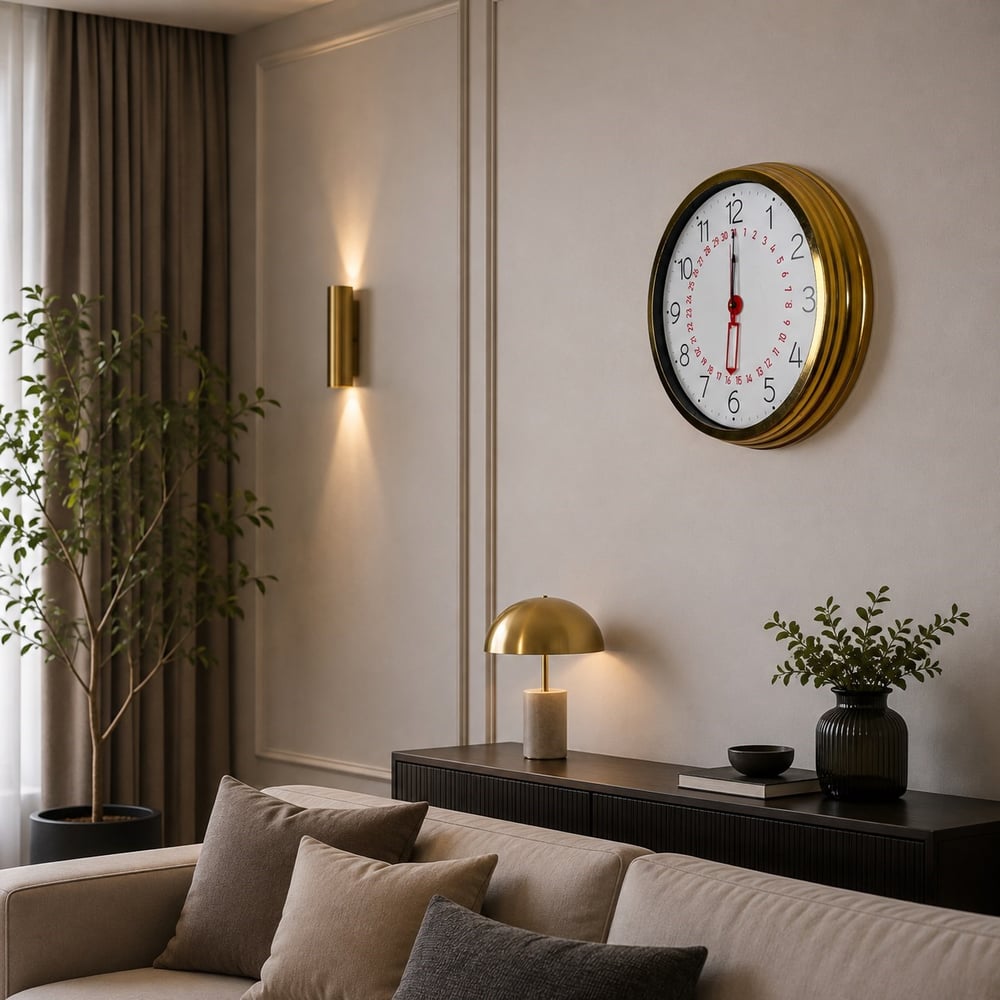 Gold Takvimli 40 x 40 Cm Metal Duvar Saati