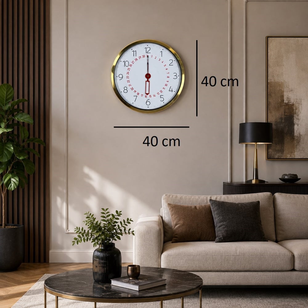 Gold Takvimli 40 x 40 Cm Metal Duvar Saati