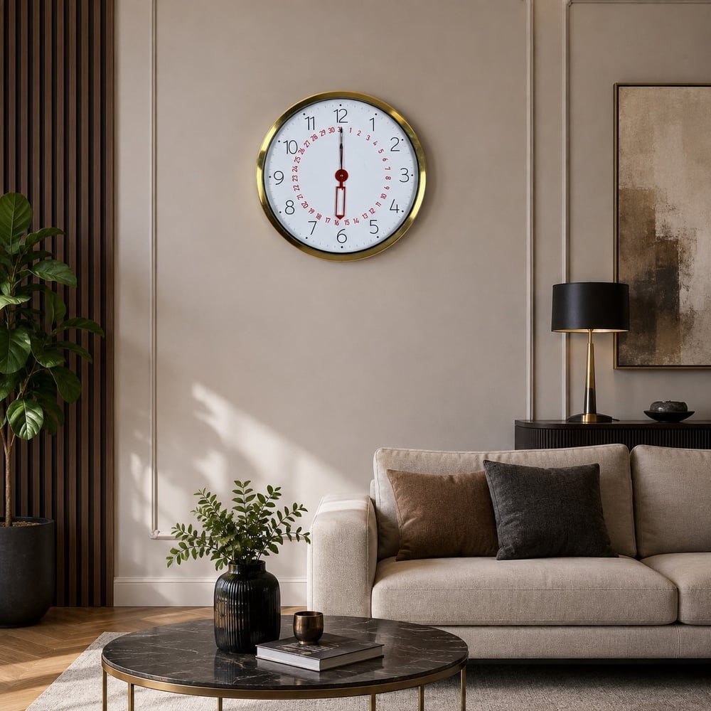 Gold Takvimli 40 x 40 Cm Metal Duvar Saati