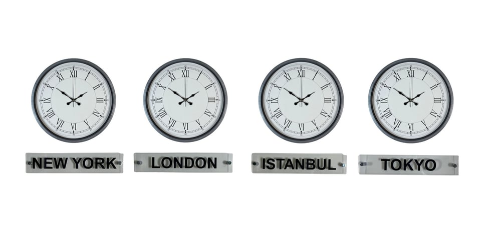 Gri 4’lü 36 Cm Tabelalı Dünya Saatleri