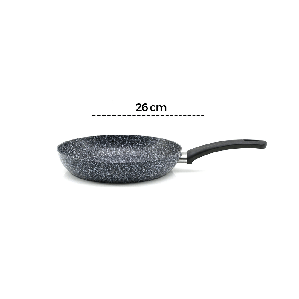 Gri 7 Parça Granit Tencere - Tava Seti 20-24cm Derin - 27cm Basık Cam Kapak Tencere - 26cm Tava Bx40