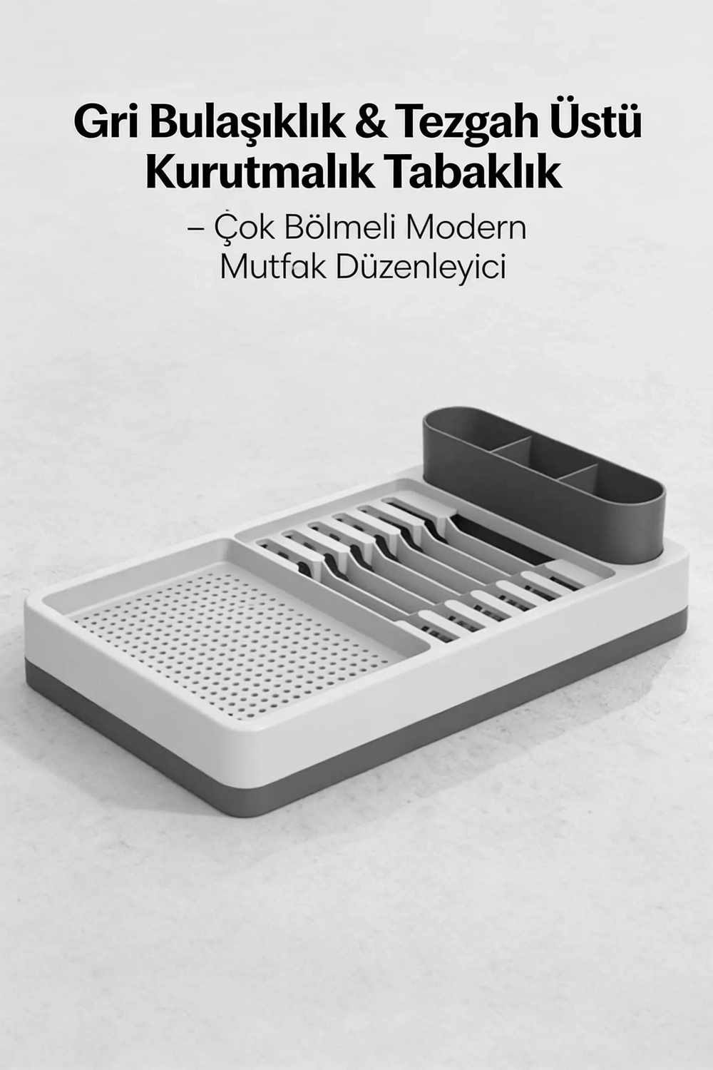 Gri Beyaz Mutfak Bulaşıklığı Tezgah Üstü Kurutmalık Tabaklık Organizer Standı