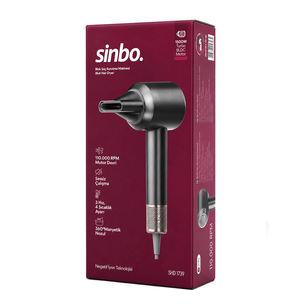 Gri Bldc Turbo Motor Saç Kurutma - Şekil Makinesi 1500w 3-kdm.hız 4-kdm.ısıayar=sıcak-ılık-hafif-soğuk Shd-1739 Bx40