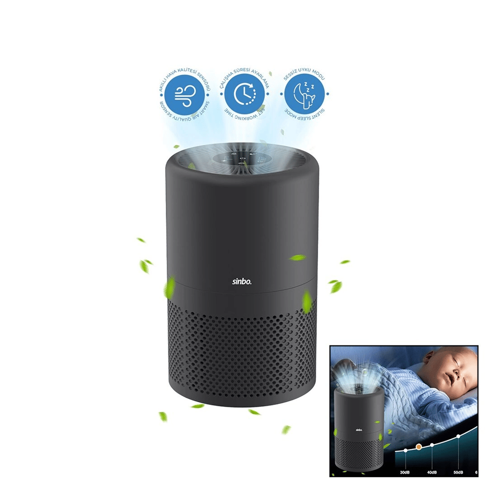 Gri Hava Temizleme Cihazı Otomatik Fan 3 Kademe Filtreleme Led Aydınlatma Sessiz Uyku Mod Sap-5507 Bx40