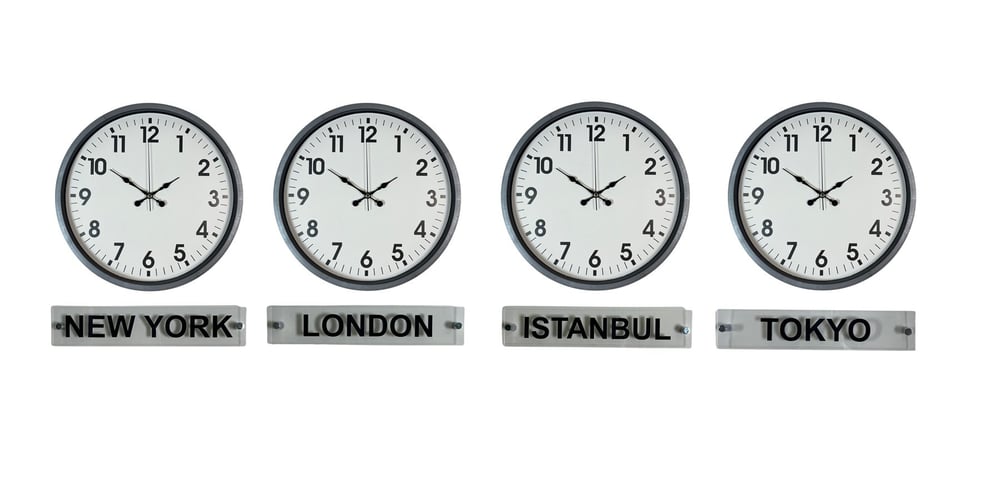 Gri Modern Seri 4’lü 36 Cm Tabelalı Dünya Saatleri