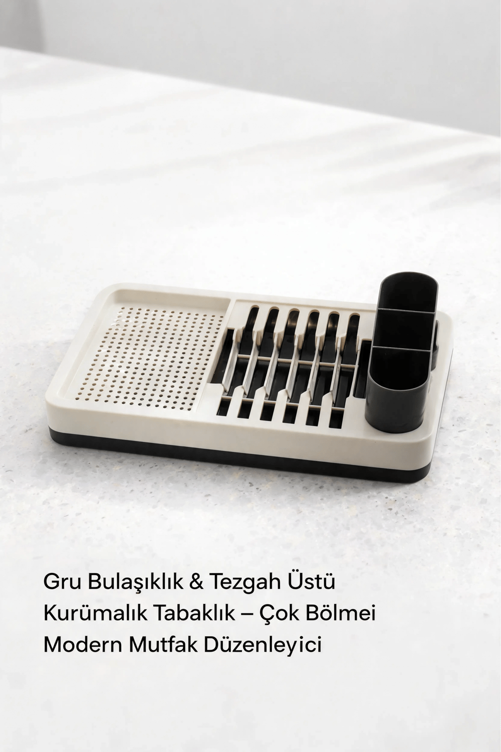 Gri Mutfak Bulaşıklığı Tezgah Üstü Tabaklık Bardaklık Kaşıklık Kurutma Standı