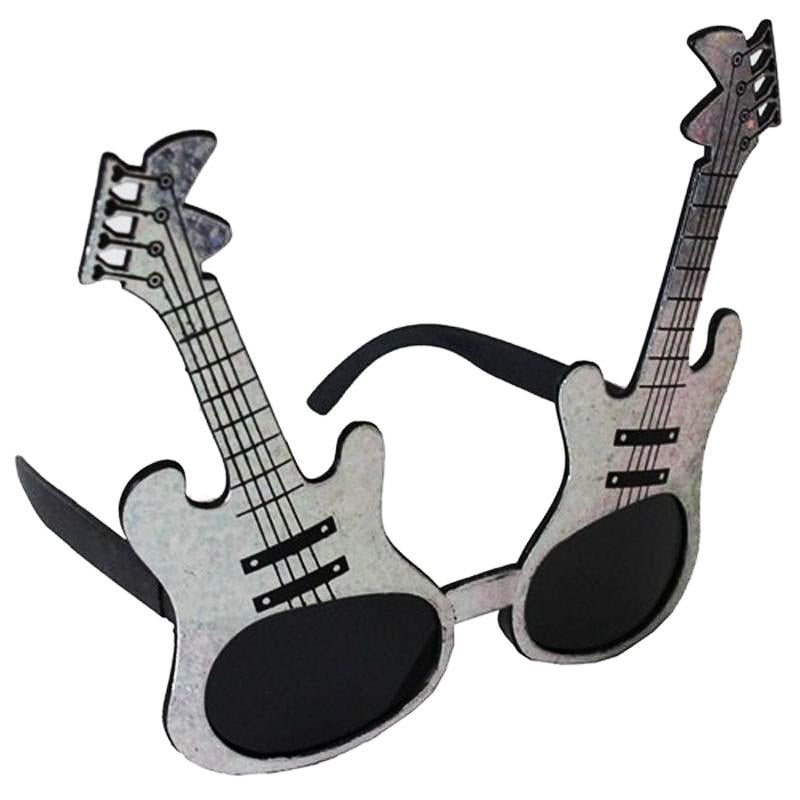 Gümüş Renk Rockn Roll Gitar Şekilli Parti Gözlüğü 15x15 cm (3936)