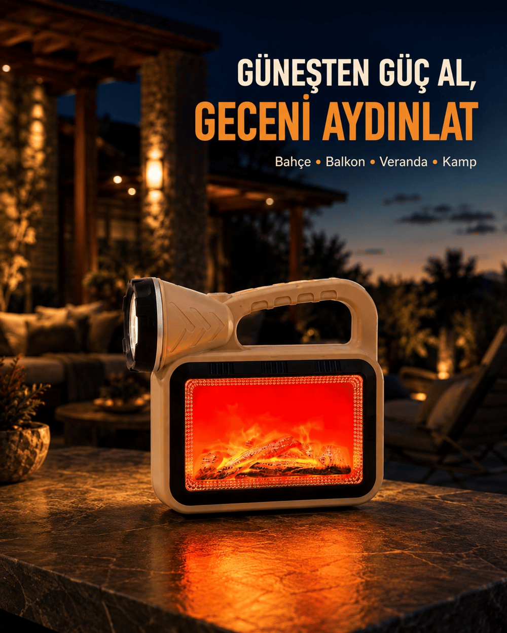 Güneş Enerjili Alev Efektli Lamba COB Led Su Geçirmez Çok Fonksiyonlu