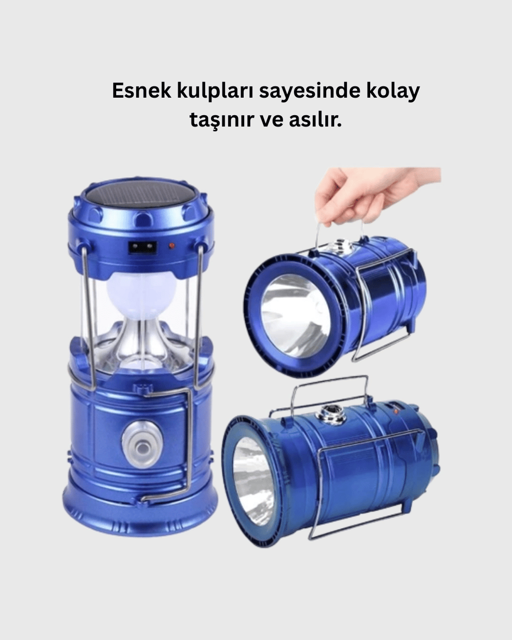 Güneş Enerjili Katlanabilir Kamp Feneri – USB Şarjlı, Hafif ve Çok Fonksiyonlu