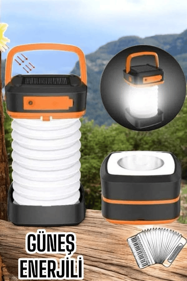 Güneş Enerjili Led Lamba Kamp Lambası Katlanabilir Lamba USB Şarjlı
