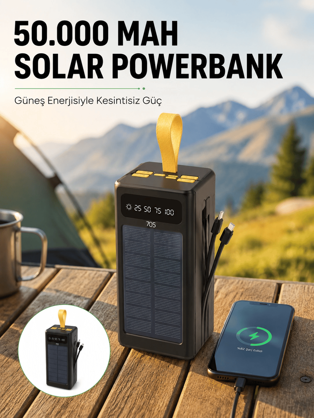 Güneş Enerjili Powerbank Dijital Göstergeli Taşınabilir Güç Kaynağı Yeni Nesil
