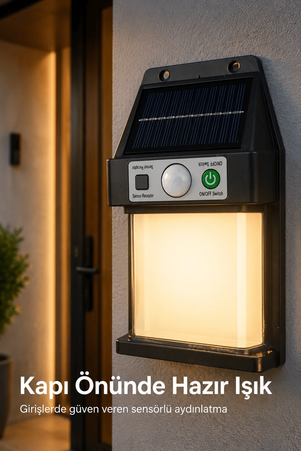 Güneş Enerjili Sensörlü Solar Aplik Dış Mekan Kapı Bahçe Balkon Garaj Duvar Işığı