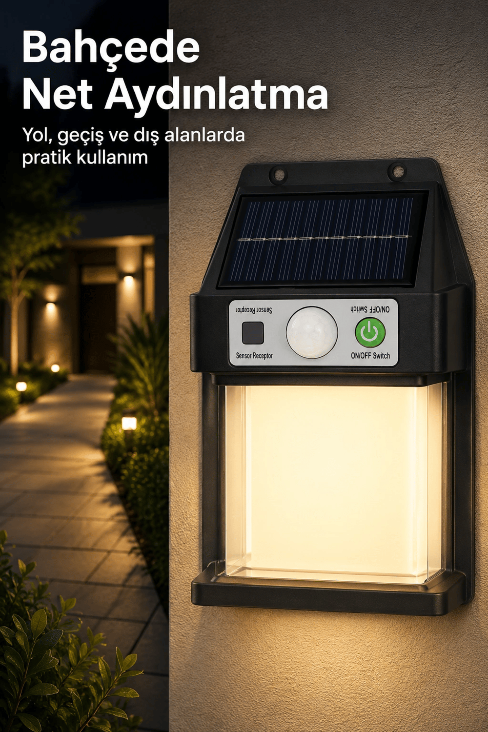 Güneş Enerjili Sensörlü Solar Aplik Dış Mekan Kapı Bahçe Balkon Garaj Duvar Işığı