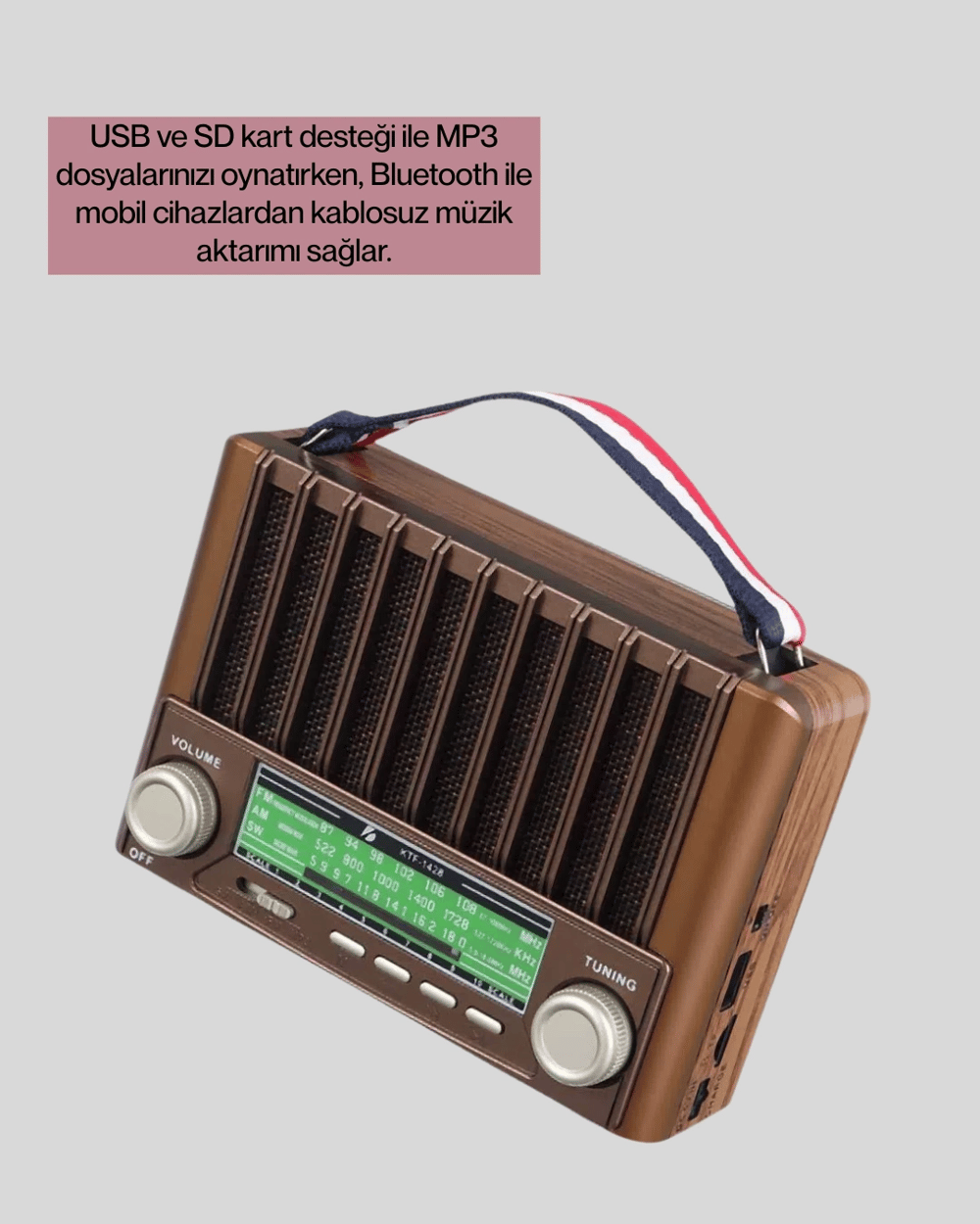 Güneş Enerjili Taşınabilir Radyo ve Bluetooth Hoparlör Çok Fonksiyonlu