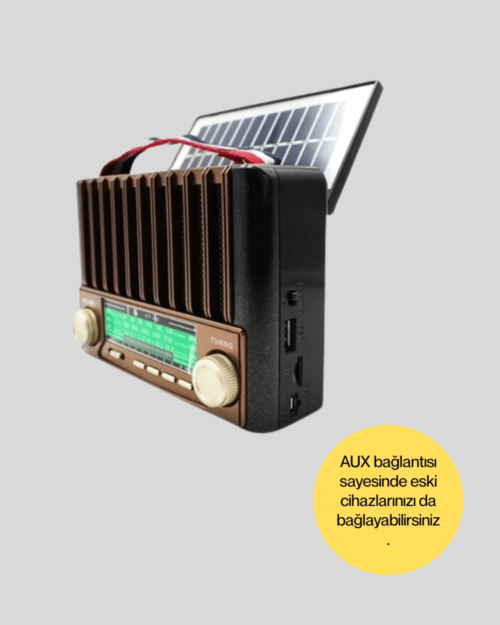 Güneş Enerjili Taşınabilir Radyo ve Bluetooth Hoparlör Çok Fonksiyonlu