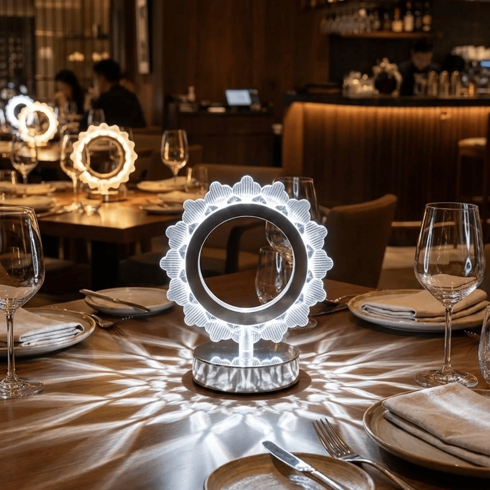 Güneş Şeklinde Kristal Led Masa Lambası – Dokunmatik, 3 Renk Işık Modlu, Şarjlı Mini Dekoratif Gece Lambası Bx40