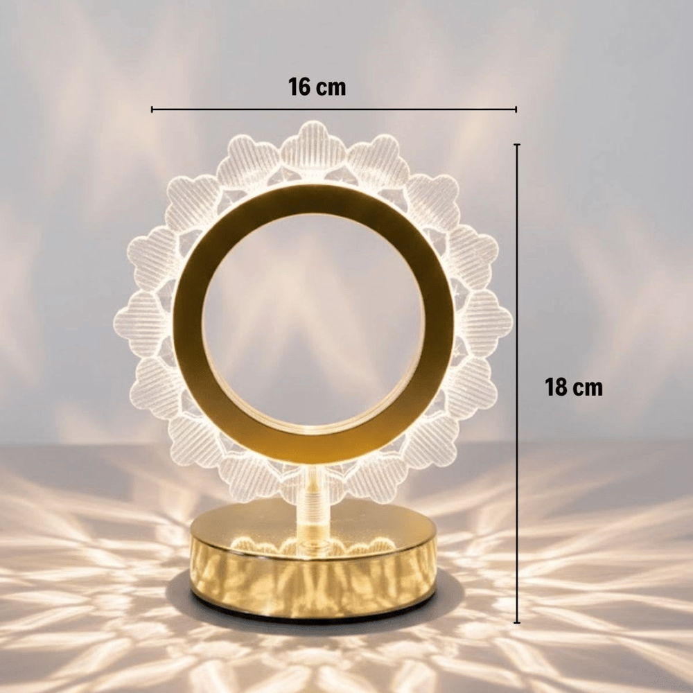 Güneş Şeklinde Kristal Led Masa Lambası – Dokunmatik, 3 Renk Işık Modlu, Şarjlı Mini Dekoratif Gece Lambası Bx40