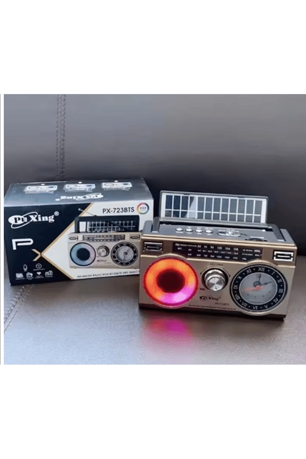 Güneş panelli nostaljik radyo FM USB MP3 çalar Bluetooth hoparlör kahverengi 2 yıl garantili