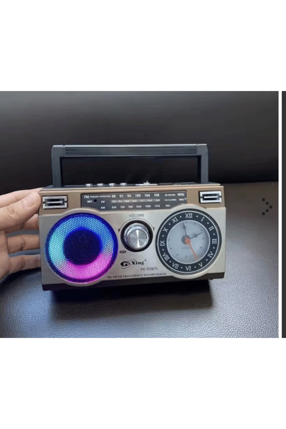 Güneş panelli nostaljik radyo FM USB MP3 çalar Bluetooth hoparlör kahverengi 2 yıl garantili