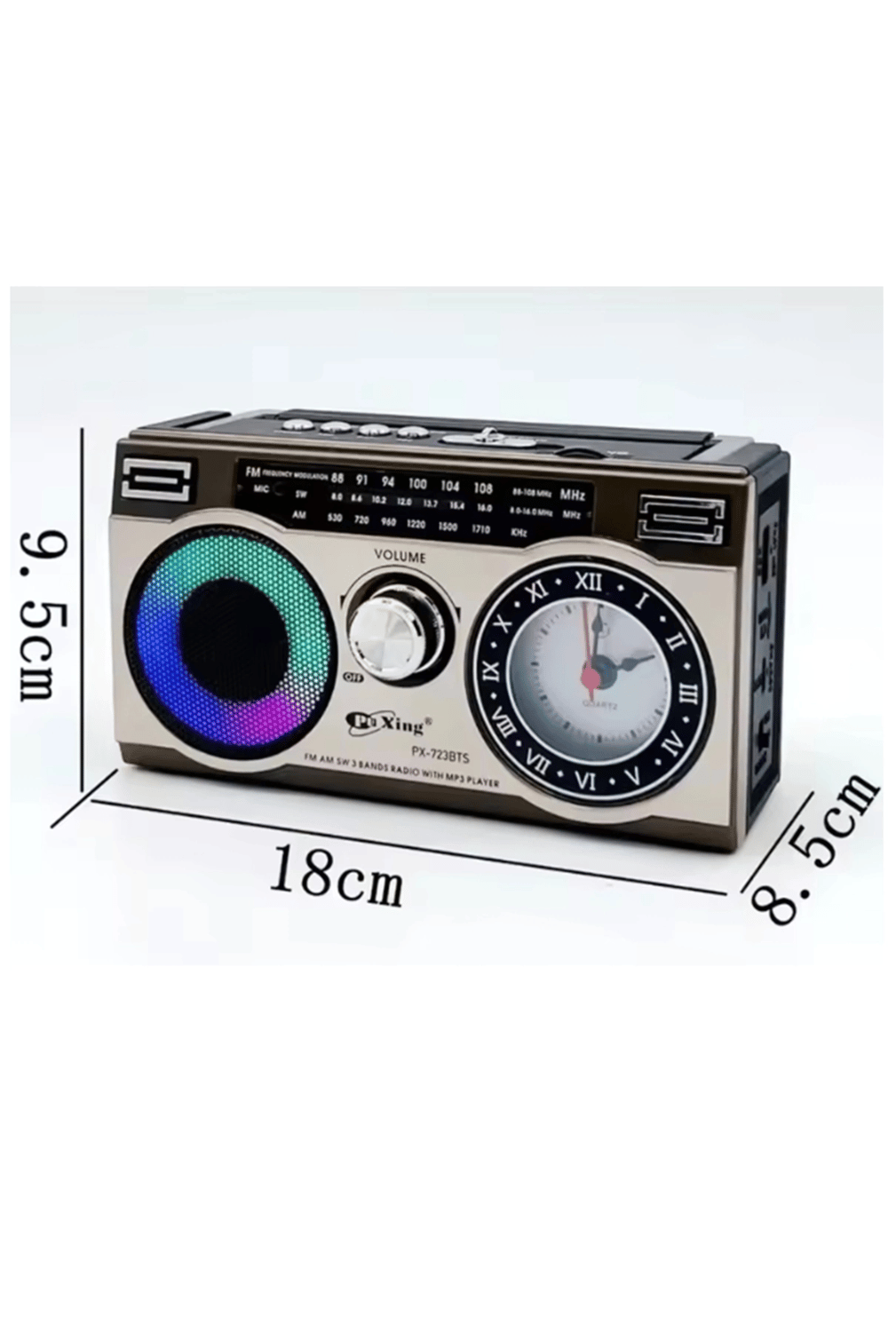 Güneş panelli nostaljik radyo FM USB MP3 çalar Bluetooth hoparlör kahverengi 2 yıl garantili