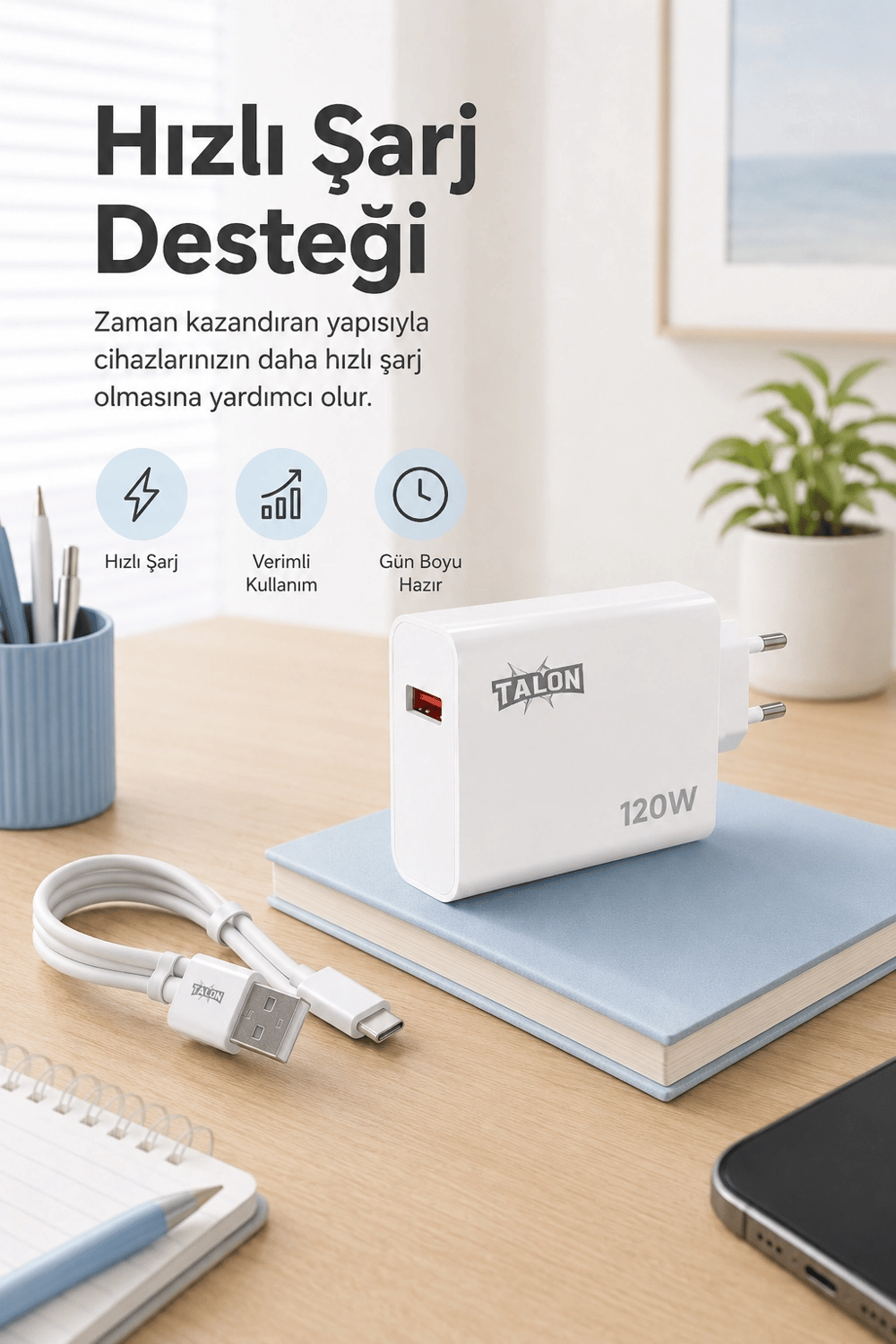 Güvenli Şarj Özellikli 120W Adaptör Ve Kablo Seti Akıllı Koruma Destekli