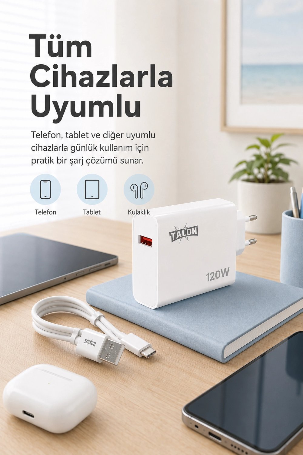 Güvenli Şarj Özellikli 120W Adaptör Ve Kablo Seti Akıllı Koruma Destekli