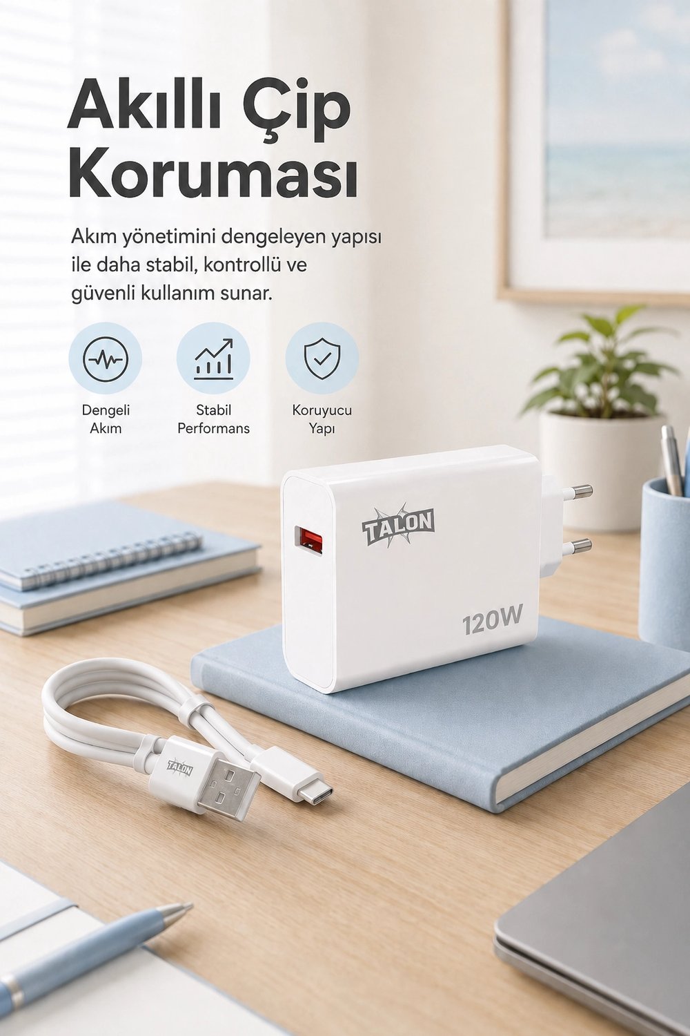 Güvenli Şarj Özellikli 120W Adaptör Ve Kablo Seti Akıllı Koruma Destekli