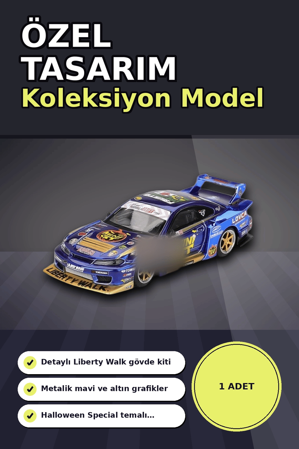 Halloween Temalı 1/64 Nissan S15 Silvia Diecast Model Araba, Koleksiyonluk Parça BX-313404
