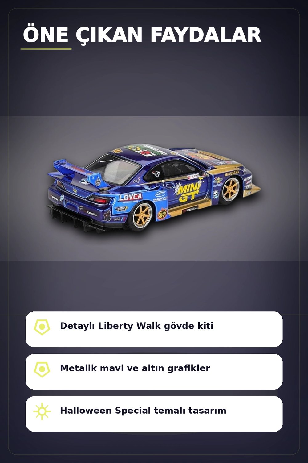 Halloween Temalı 1/64 Nissan S15 Silvia Diecast Model Araba, Koleksiyonluk Parça BX-313404