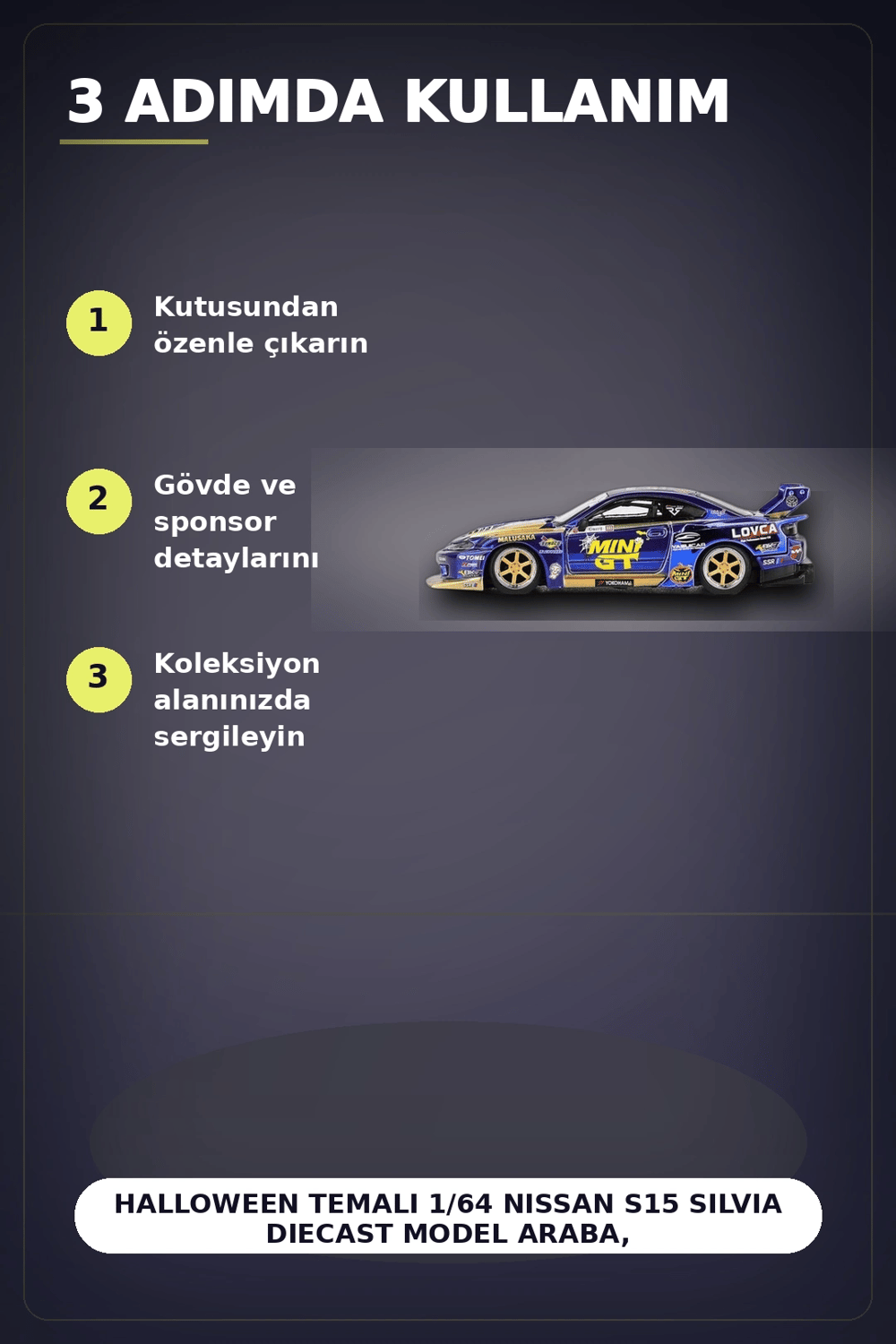 Halloween Temalı 1/64 Nissan S15 Silvia Diecast Model Araba, Koleksiyonluk Parça BX-313404