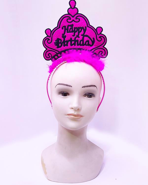 Happy Birthday Neon Fuşya Renk Doğum Günü Tacı 24x15 cm (3936)