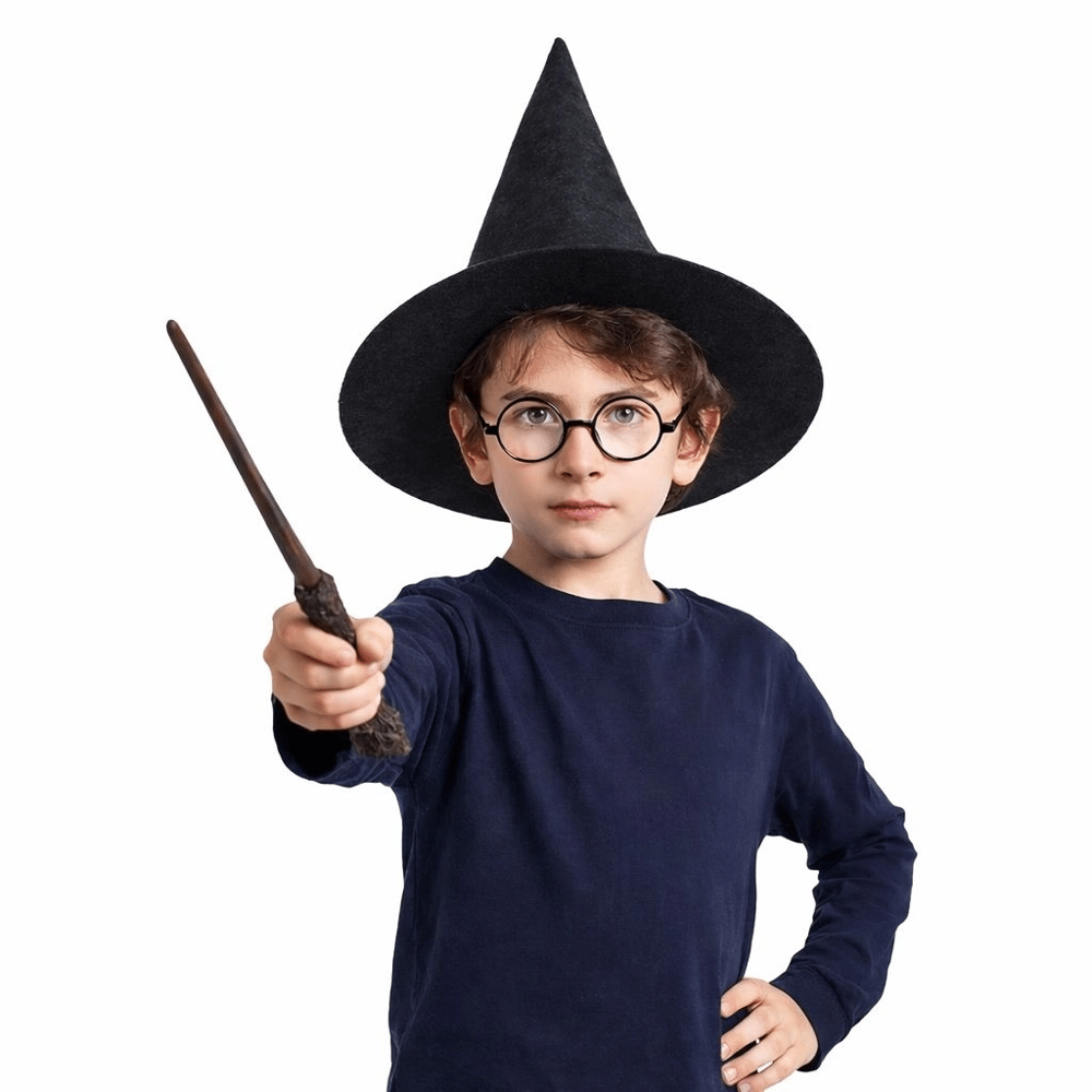 Harry Potter Tarzı Çocuk Seti (siyah Keçe Şapka, Asa, Gözlük)