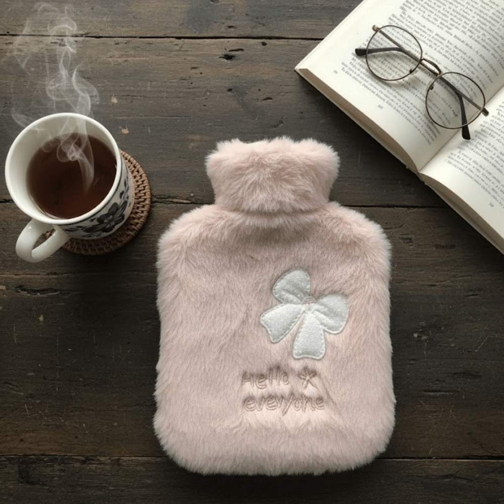 Hello Everyone Yazılı Kurdeleli Pembe Peluş Sıcak Su Torbası 1 Lt – Yumuşak Kılıf, Uzun Süre Sıcak Tutan Termal Su Torbası Bx40