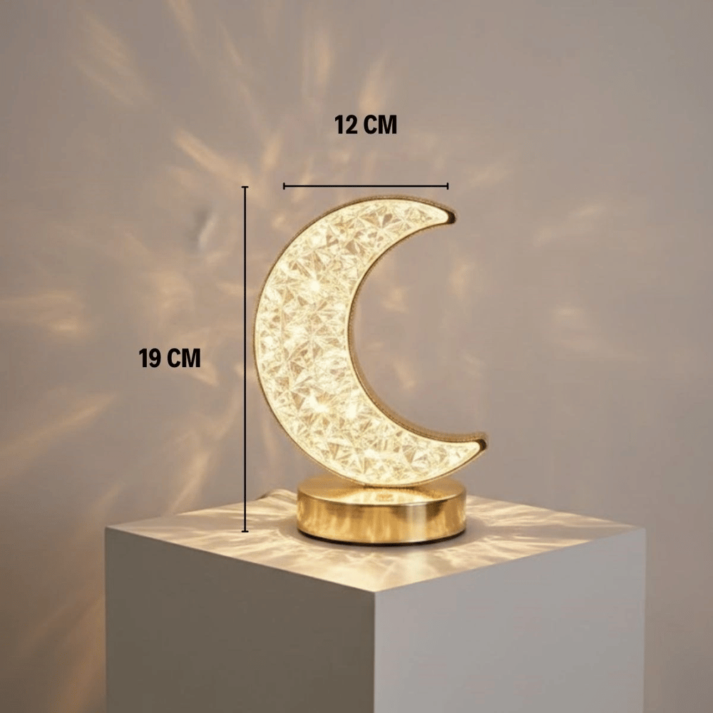 Hilal Ay Model Kristal Led Masa Lambası – Dokunmatik, 3 Renk Işık Modlu, Şarjlı Mini Dekoratif Gece Lambası Bx40