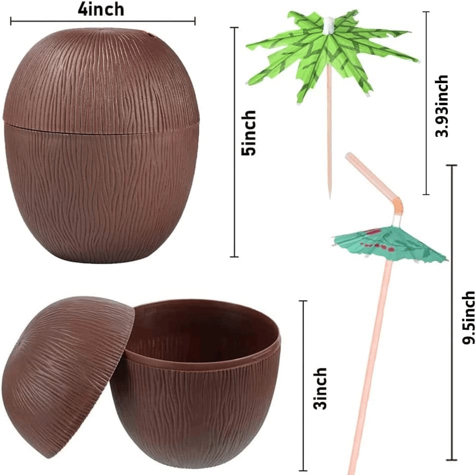 Hindistan Cevizi Hawaii Luau Aloha Pipetli İçecek Kabı Bardak 10x13 cm 1 Adet