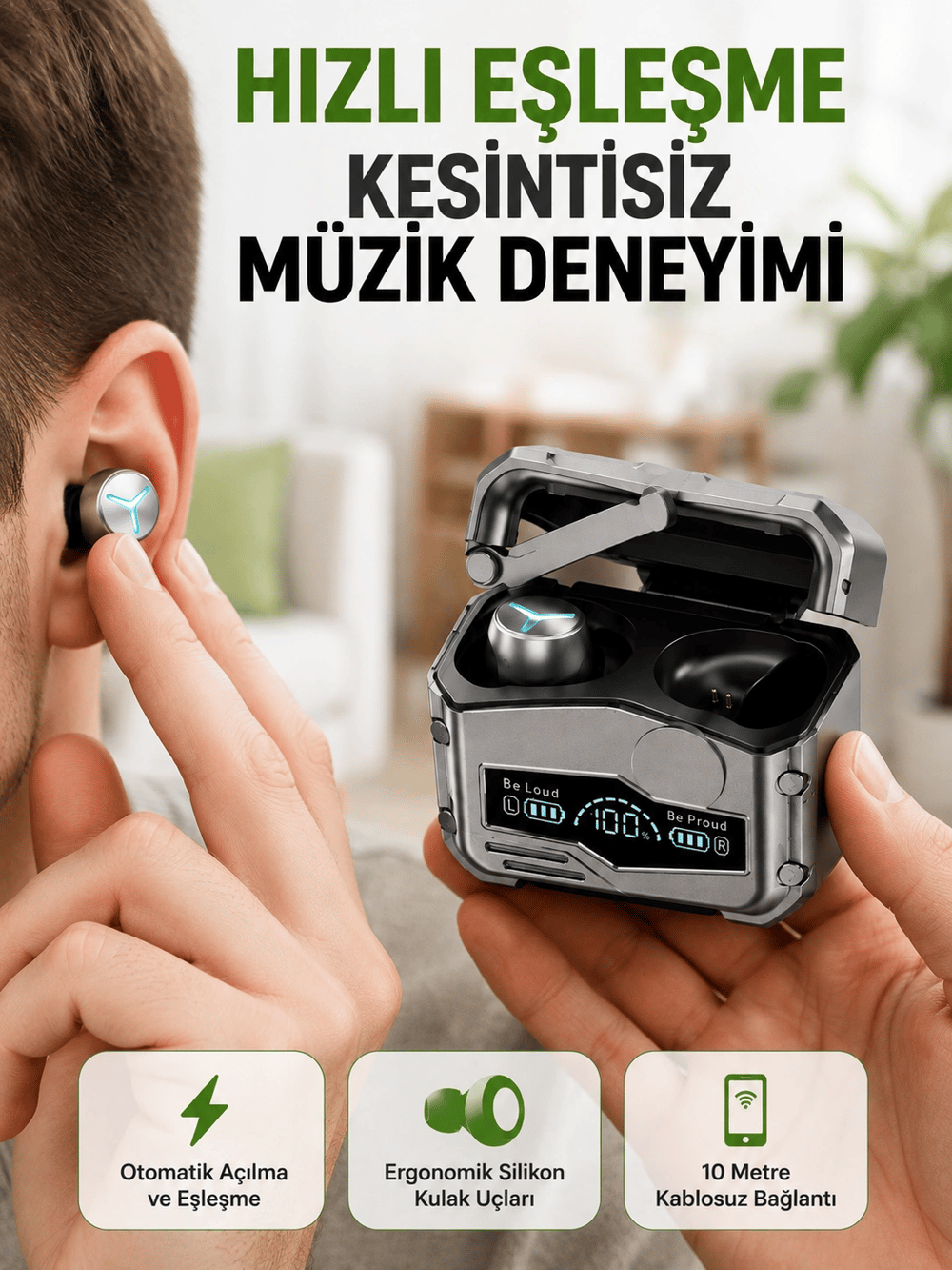 Hızlı Şarj Edilebilen Kablosuz Kulaklık – Uzun Süreli Kullanım için Tasarlandı (Kopya)