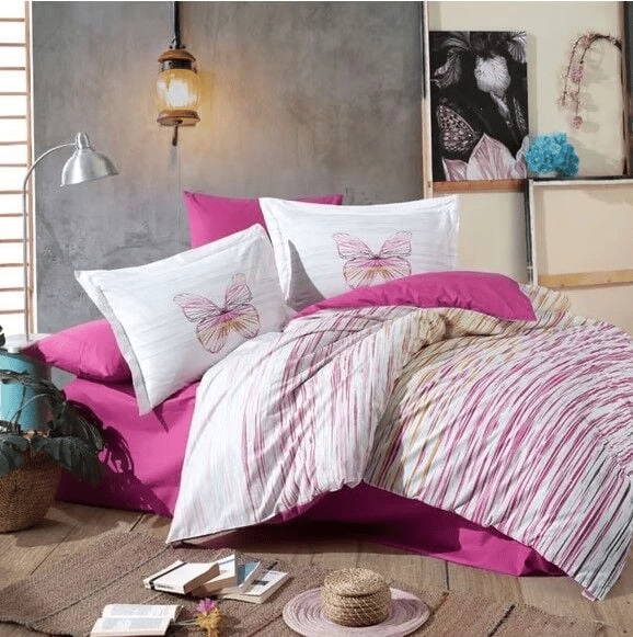 Hobby Kingsize Poplin Nevresim Eldora Fuşya