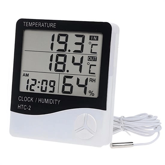 İç Ve Dış Ortam Sıcaklığını Ölçebilen Lcd Ekran Saat Göstergeli Alarmlı Nem Ölçer Termometre Bx40