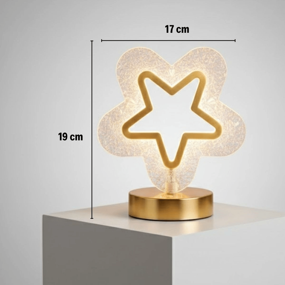 İçi Boş Yıldız Şeklinde Kristal Led Masa Lambası – Dokunmatik, 3 Renk Işık Modlu, Şarjlı Mini Dekoratif Gece Lambası Bx40