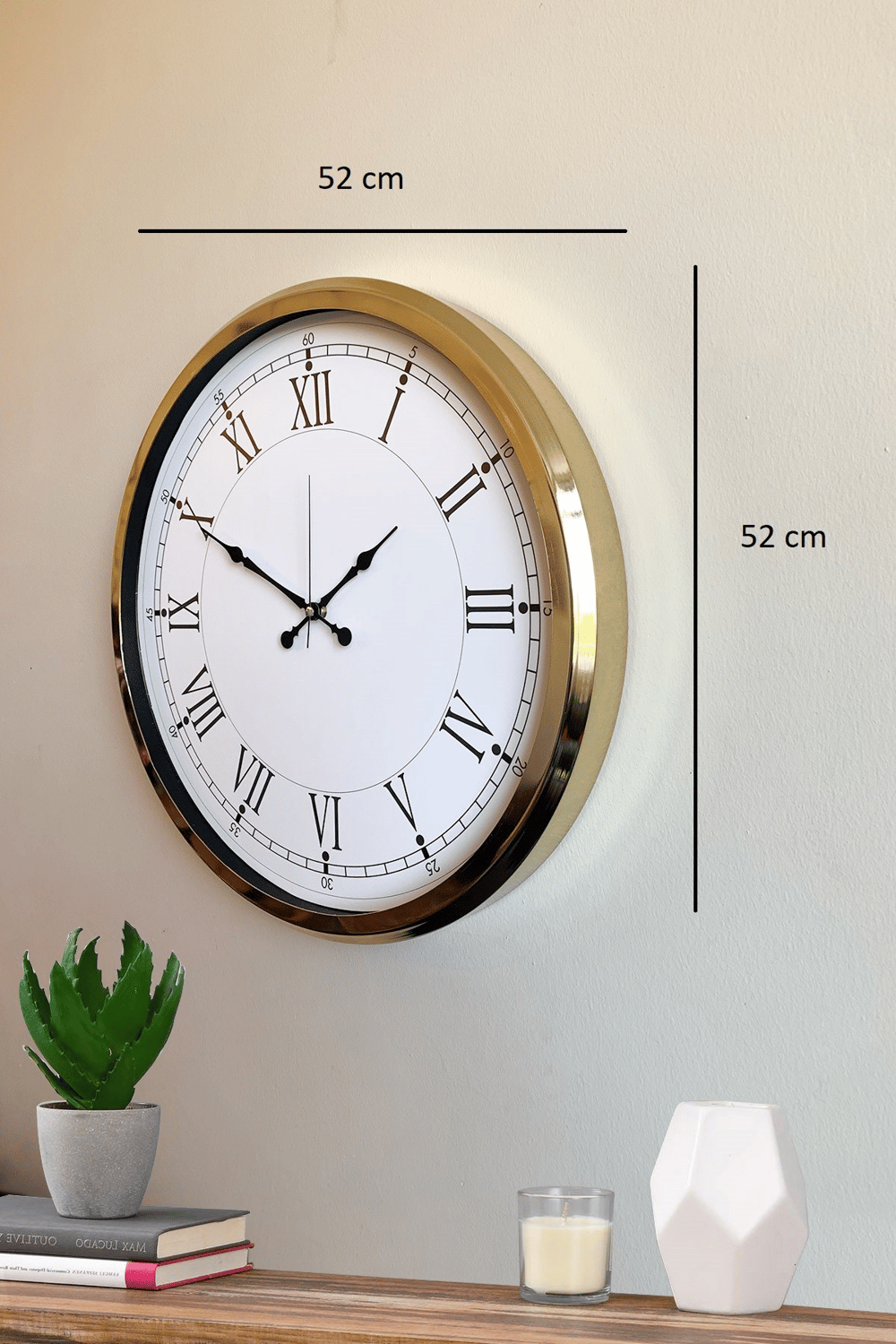 İhtişamlı Gold 52 Cm Metal Roma Rakamlı Lüks Duvar Saati
