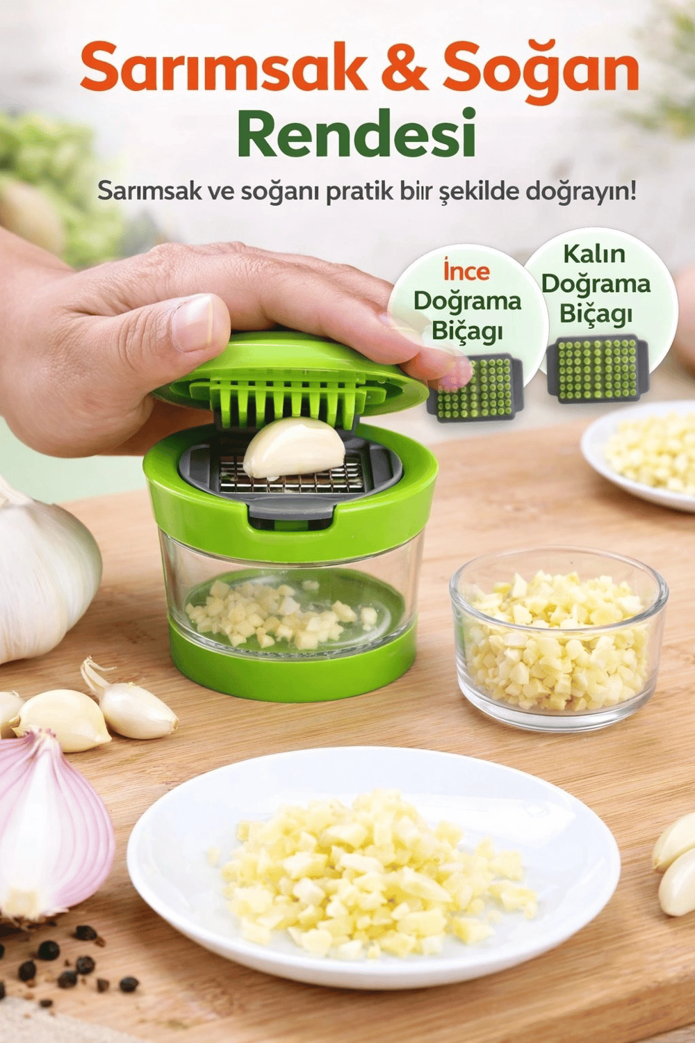 İki Bıçaklı Hazneli Sarımsak Doğrayıcı Kolay Temizlenen Pratik Mutfak Yardımcısı
