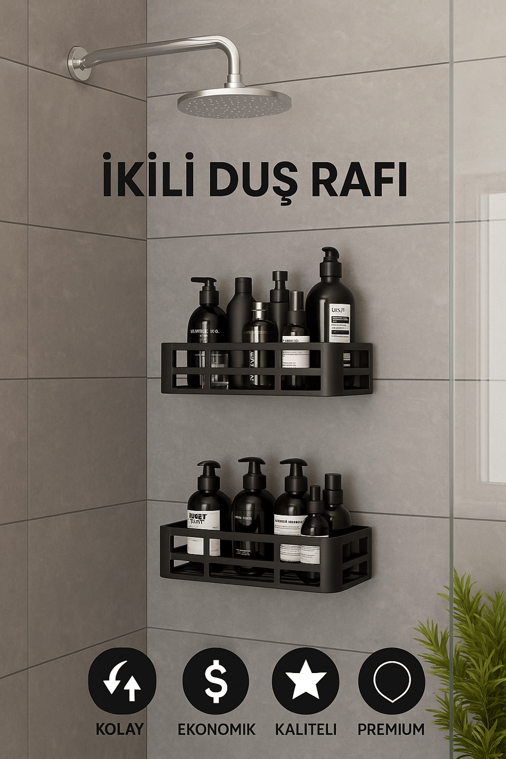 İkili Yapışkanlı Raf Duş Rafı Banyo Rafı Mutfak Rafı Organizer Düzenleyici Saklayıcı Sabunluk Şampuanlık